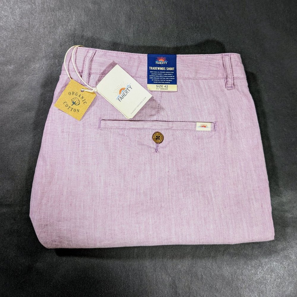$128 Faherty Men`s Organic Cotton Linen blend 7.5" Tradewinds Shorts Size 42
